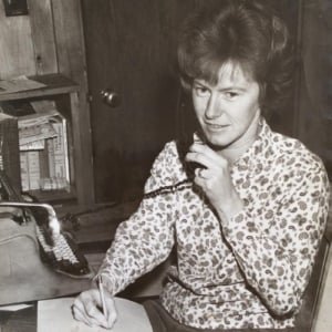 Ann McGowan works from her home in Pittsfield in the mid-1960s. She was a correspondent for the Morning Sentinel at the time, covering the Pittsfield area. McGowan would go on to hold several positions at the newspaper, including managing editor in the 1990s. She was inducted in 2012 into the Maine Press Association Hall of Fame.